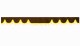 Skivbård med tofs och pompom, dubbelarbetad mörkbrun gul vågform 23 cm