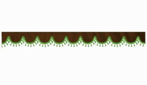 Disco in camoscio con pompon in nappina, doppia lavorazione marrone scuro, forma curva verde 23 cm