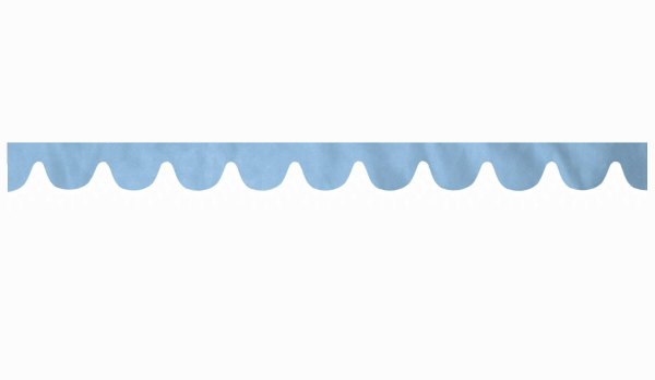 Wildlederoptik Lkw Scheibenbordüre mit Quastenbommel, doppelt verarbeitet hellblau weiß Bogenform 23 cm