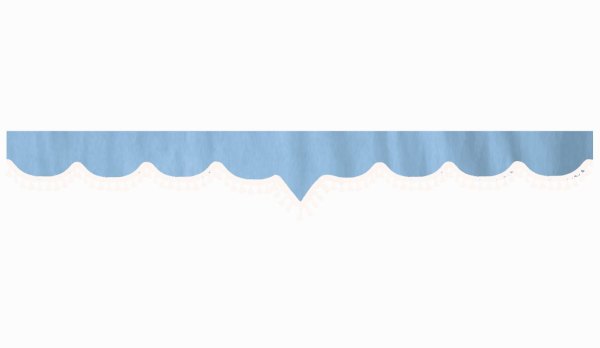 Wildlederoptik Lkw Scheibenbordüre mit Quastenbommel, doppelt verarbeitet hellblau weiß V-Form 23 cm