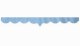 Wildlederoptik Lkw Scheibenbordüre mit Quastenbommel, doppelt verarbeitet hellblau weiß V-Form 23 cm