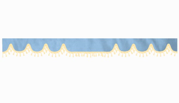 Wildlederoptik Lkw Scheibenbordüre mit Quastenbommel, doppelt verarbeitet hellblau beige Wellenform 23 cm