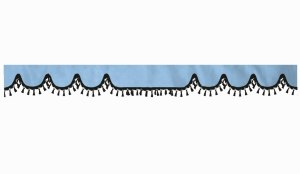 Wildlederoptik Lkw Scheibenbordüre mit Quastenbommel, doppelt verarbeitet hellblau schwarz Wellenform 23 cm