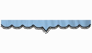 Wildlederoptik Lkw Scheibenbord&uuml;re mit Quastenbommel, doppelt verarbeitet hellblau schwarz V-Form 23 cm