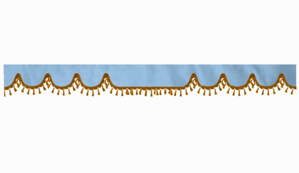 Skivbård med tofs och pompom, dubbelbearbetad ljusblå brun vågform 23 cm