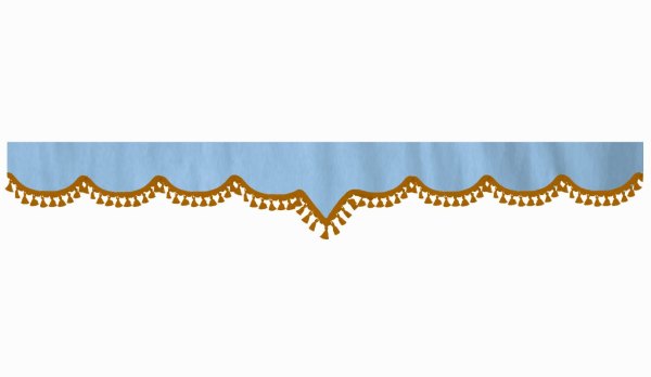 Skivbård med tofs och pompom, dubbelbearbetad ljusblåbrun V-form 23 cm