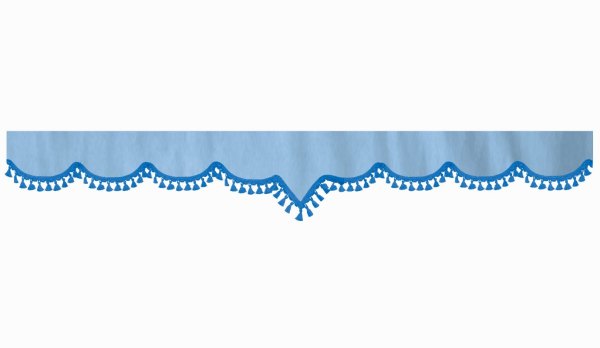 Wildlederoptik Lkw Scheibenbordüre mit Quastenbommel, doppelt verarbeitet hellblau blau V-Form 23 cm