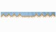 Wildlederoptik Lkw Scheibenbordüre mit Quastenbommel, doppelt verarbeitet hellblau caramel Wellenform 23 cm