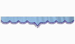 Wildlederoptik Lkw Scheibenbordüre mit Quastenbommel, doppelt verarbeitet hellblau flieder V-Form 23 cm
