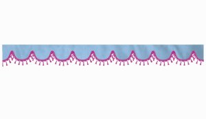 Skivbård med tofs och pompom, dubbelbearbetad ljusblå rosa bågform 23 cm
