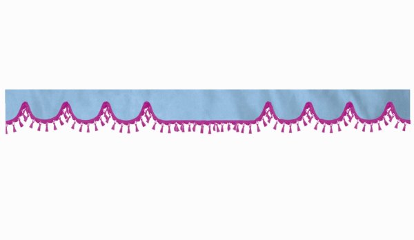 Skivbård med tofs och pompom, dubbelbearbetad ljusblå rosa vågform 23 cm