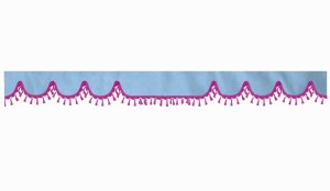 Wildlederoptik Lkw Scheibenbord&uuml;re mit Quastenbommel, doppelt verarbeitet hellblau pink Wellenform 23 cm