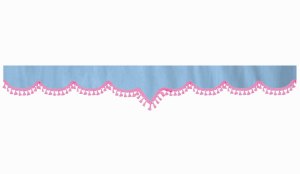suedelook truck pane border with bobble, Double processed light blue pink V-form 23 cm