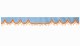Skivbård med tofs och pompom, dubbelbearbetad ljusblå orange vågform 23 cm