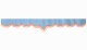 Wildlederoptik Lkw Scheibenbordüre mit Quastenbommel, doppelt verarbeitet hellblau orange V-Form 23 cm