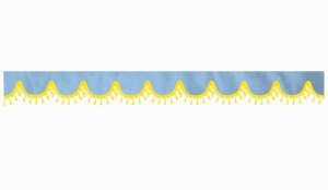 Disco in camoscio con pompon in nappina, doppia lavorazione azzurro giallo a forma di arco 23 cm
