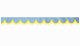 Skivbård med tofs och pompom, dubbelbearbetad ljusblå gul bågform 23 cm