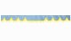 Skivbård med tofs och pompom, dubbelbearbetad ljusblå gul vågform 23 cm