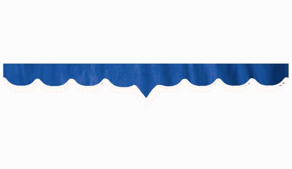 Wildlederoptik Lkw Scheibenbordüre mit Quastenbommel, doppelt verarbeitet dunkelblau weiß V-Form 23 cm
