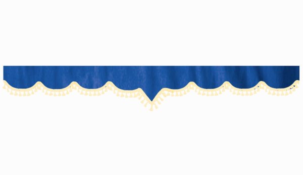 Skivbård med tofs och pompom, dubbelarbetad mörkblå-beige V-form 23 cm