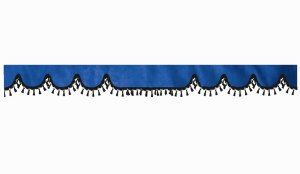 Wildlederoptik Lkw Scheibenbordüre mit Quastenbommel, doppelt verarbeitet dunkelblau schwarz Wellenform 23 cm
