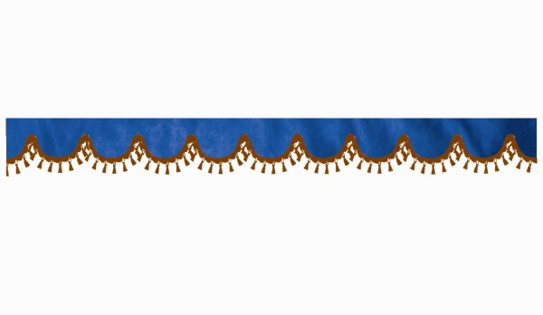 Skivbård med tofs och pom-pom, dubbelarbetad mörkblå brun bågform 23 cm