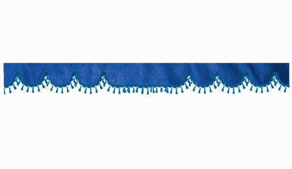 Skivbård med tofs och pompom, dubbelarbetad mörkblå blå vågformad 23 cm