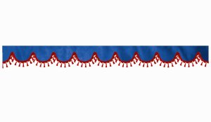 Wildlederoptik Lkw Scheibenbordüre mit Quastenbommel, doppelt verarbeitet dunkelblau rot Bogenform 23 cm