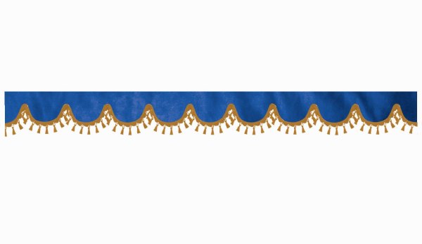Wildlederoptik Lkw Scheibenbordüre mit Quastenbommel, doppelt verarbeitet dunkelblau caramel Bogenform 23 cm