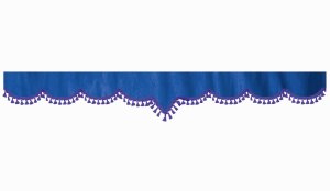 Wildlederoptik Lkw Scheibenbord&uuml;re mit Quastenbommel, doppelt verarbeitet dunkelblau flieder V-Form 23 cm