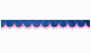 Skivbård med tofs och pompom, dubbelarbetad mörkblå rosa bågform 23 cm