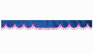 Skivbård med tofs och pompom, dubbelarbetad mörkblå rosa vågformad 23 cm
