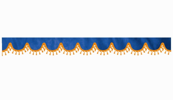 Wildlederoptik Lkw Scheibenbordüre mit Quastenbommel, doppelt verarbeitet dunkelblau orange Bogenform 23 cm
