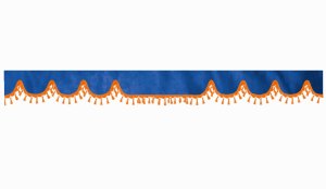 Wildlederoptik Lkw Scheibenbordüre mit Quastenbommel, doppelt verarbeitet dunkelblau orange Wellenform 23 cm