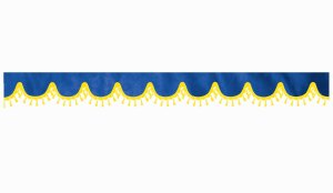 Disco in camoscio con pom-pom in nappa, doppia lavorazione blu scuro e giallo a forma di fiocco 23 cm