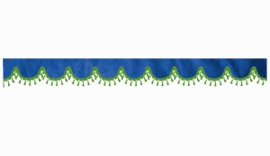 Wildlederoptik Lkw Scheibenbordüre mit Quastenbommel, doppelt verarbeitet dunkelblau grün Bogenform 23 cm