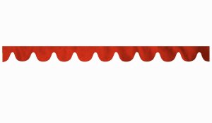 Wildlederoptik Lkw Scheibenbordüre mit Quastenbommel, doppelt verarbeitet rot weiß Bogenform 23 cm
