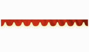 Wildlederoptik Lkw Scheibenbordüre mit Quastenbommel, doppelt verarbeitet rot beige Bogenform 23 cm