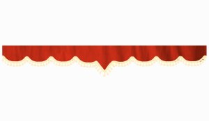 Wildlederoptik Lkw Scheibenbordüre mit Quastenbommel, doppelt verarbeitet rot beige V-Form 23 cm
