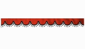Wildlederoptik Lkw Scheibenbord&uuml;re mit Quastenbommel, doppelt verarbeitet rot schwarz Bogenform 23 cm