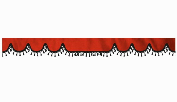 Wildlederoptik Lkw Scheibenbordüre mit Quastenbommel, doppelt verarbeitet rot schwarz Wellenform 23 cm
