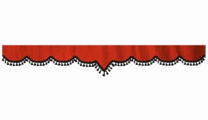 Wildlederoptik Lkw Scheibenbordüre mit Quastenbommel, doppelt verarbeitet rot schwarz V-Form 23 cm