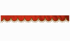 Wildlederoptik Lkw Scheibenbord&uuml;re mit Quastenbommel, doppelt verarbeitet rot braun Bogenform 23 cm