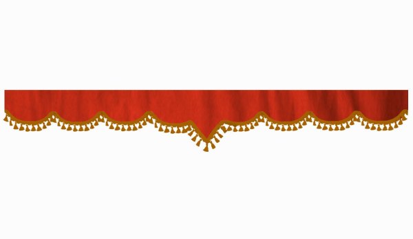 Disco in camoscio con pompon in nappina, doppia lavorazione rosso marrone, forma a V 23 cm