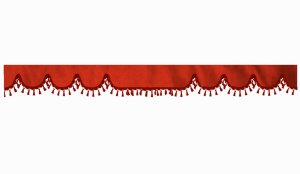 Wildlederoptik Lkw Scheibenbordüre mit Quastenbommel, doppelt verarbeitet rot bordeaux Wellenform 23 cm