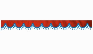 Wildlederoptik Lkw Scheibenbordüre mit Quastenbommel, doppelt verarbeitet rot blau Bogenform 23 cm