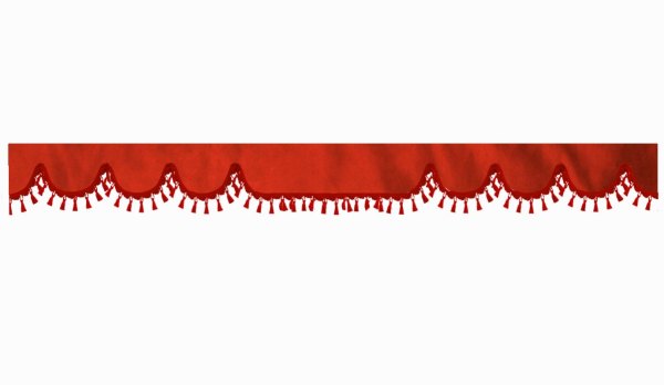 Wildlederoptik Lkw Scheibenbordüre mit Quastenbommel, doppelt verarbeitet rot rot Wellenform 23 cm