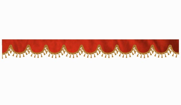 Wildlederoptik Lkw Scheibenbordüre mit Quastenbommel, doppelt verarbeitet rot caramel Bogenform 23 cm