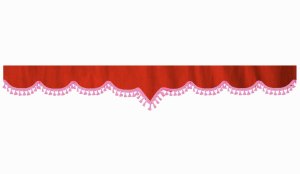 Wildlederoptik Lkw Scheibenbordüre mit Quastenbommel, doppelt verarbeitet rot pink V-Form 23 cm