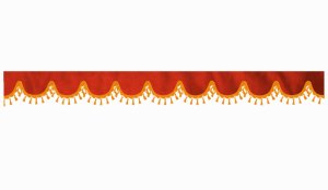 Wildlederoptik Lkw Scheibenbordüre mit Quastenbommel, doppelt verarbeitet rot orange Bogenform 23 cm